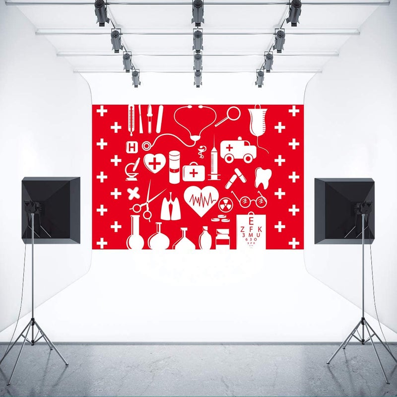 FHZON 7x5ft Doctor and Nurse Supplies Backdrop Red and White Cross Photography Background Theme Party wallpaper Photo Booth Prop BJYYFH3 - Image 4